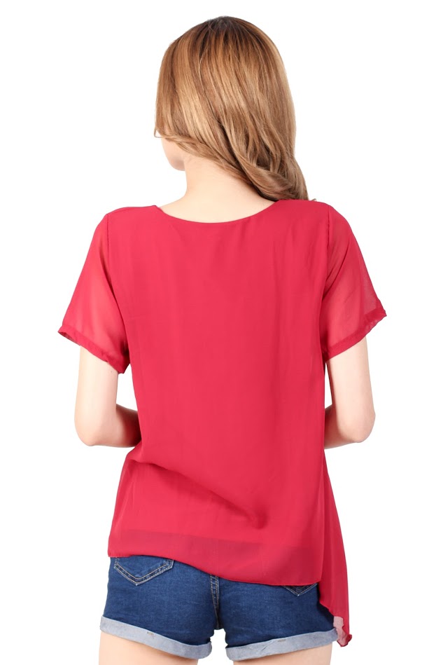 QA-327 Women V Neck Top Red