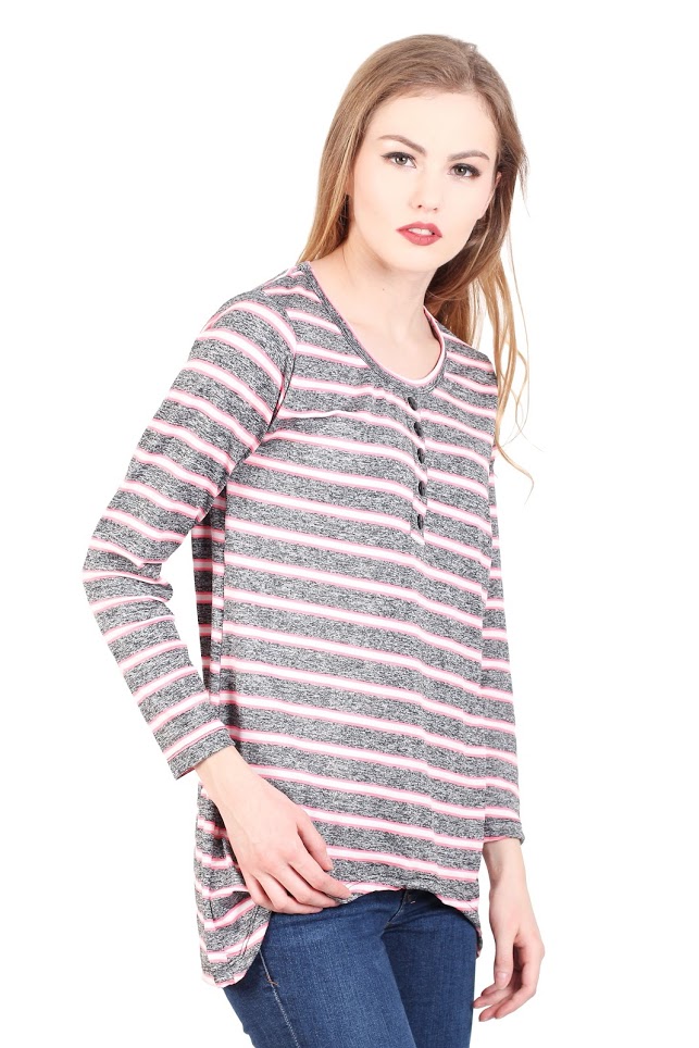QA-342 Trendy Striped Casual Top Pink