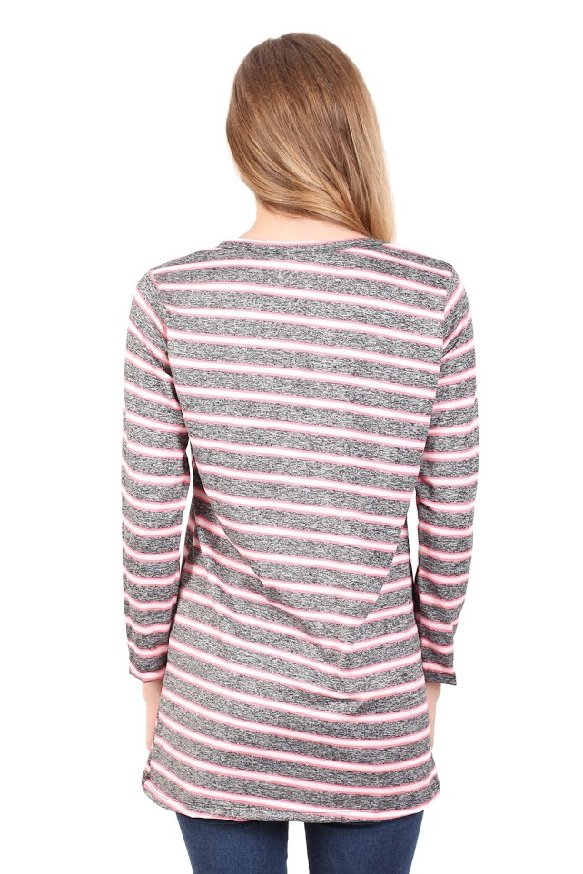 QA-342 Trendy Striped Casual Top Pink