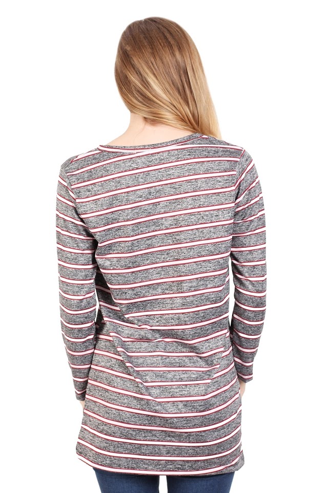 QA-342 Trendy Striped Casual Top Red