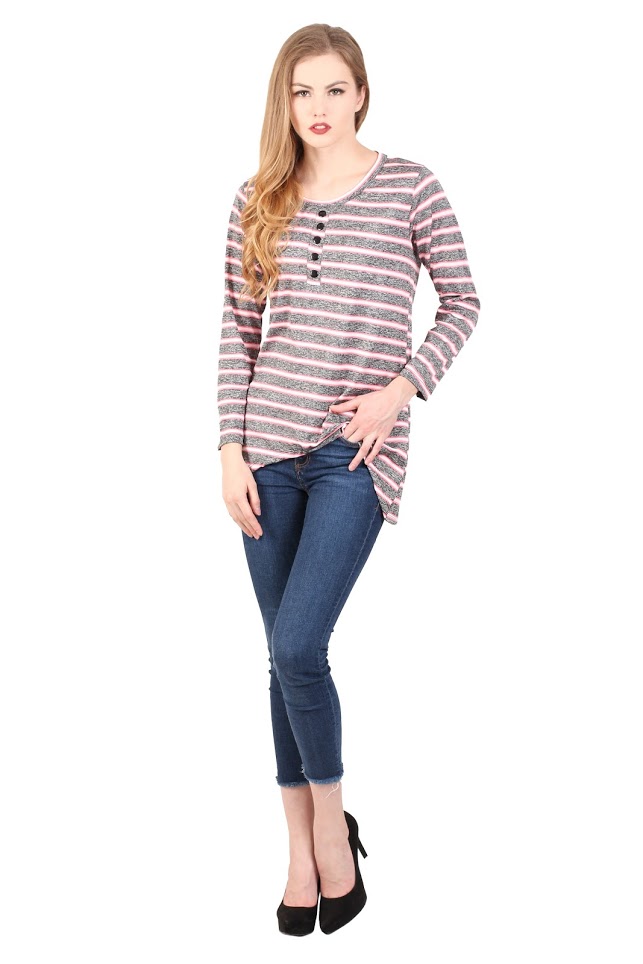 QA-342 Trendy Striped Casual Top Pink