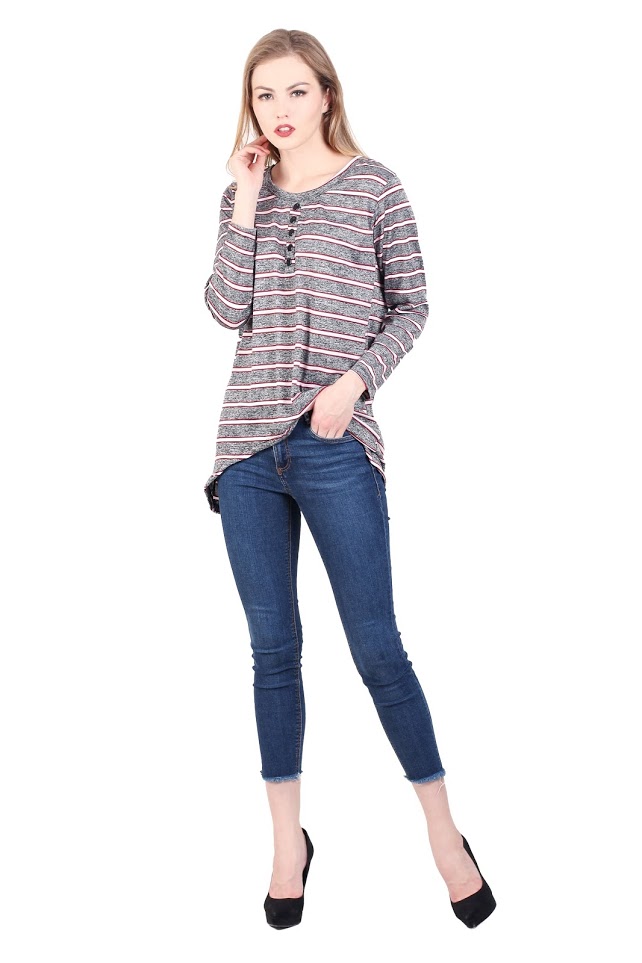QA-342 Trendy Striped Casual Top Red