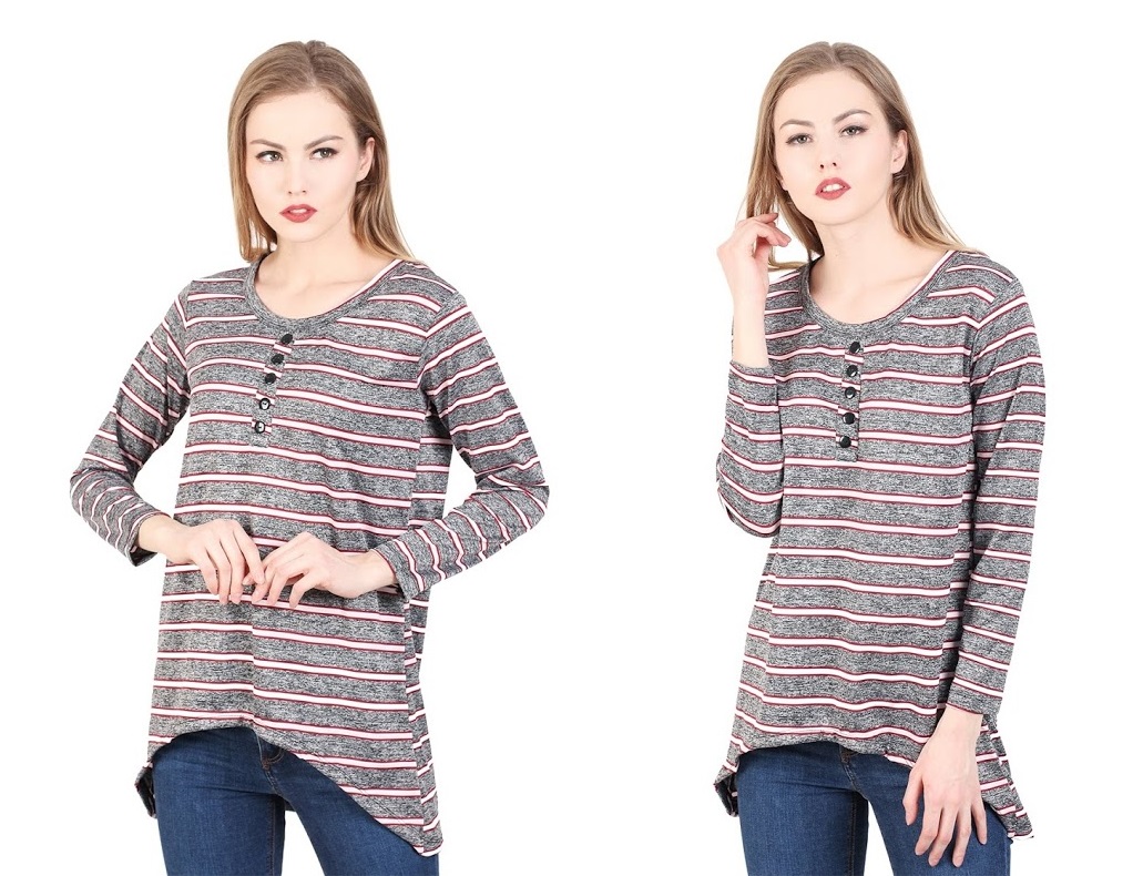 QA-342 Trendy Striped Casual Top Red