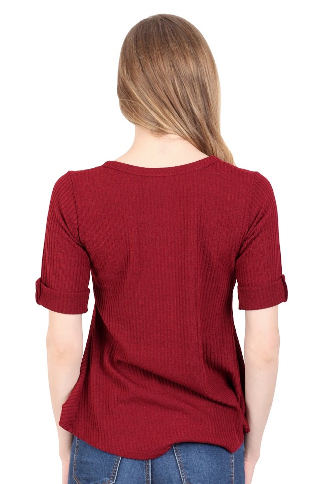 QA-344 Casual Knit Top Maroon