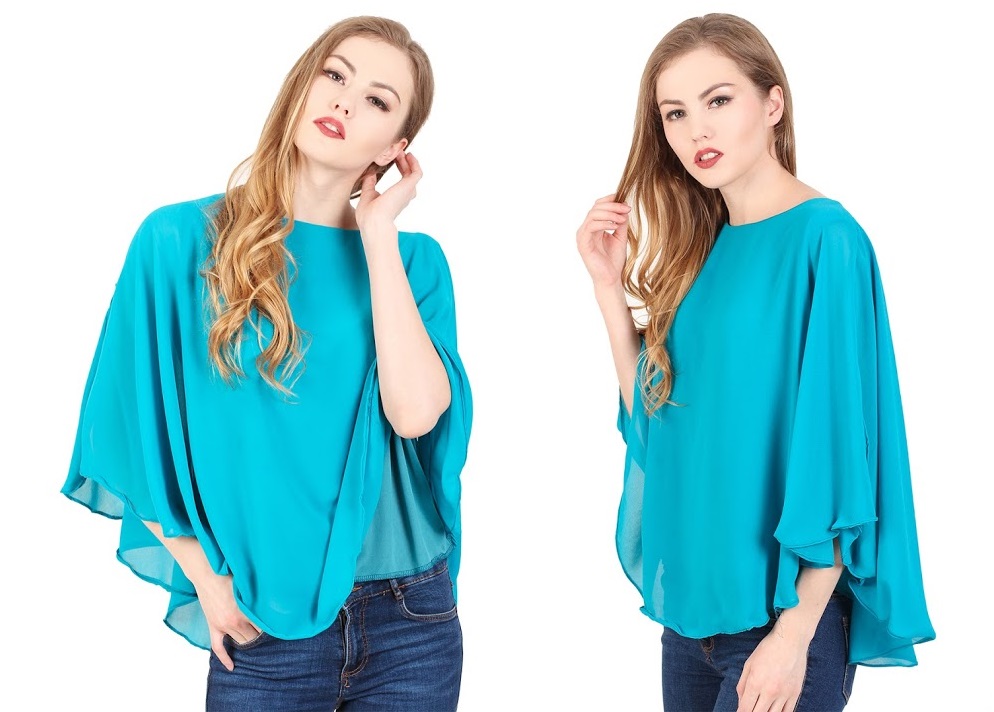 QA-345 Stylish Flared Sleeves Top Sky Blue