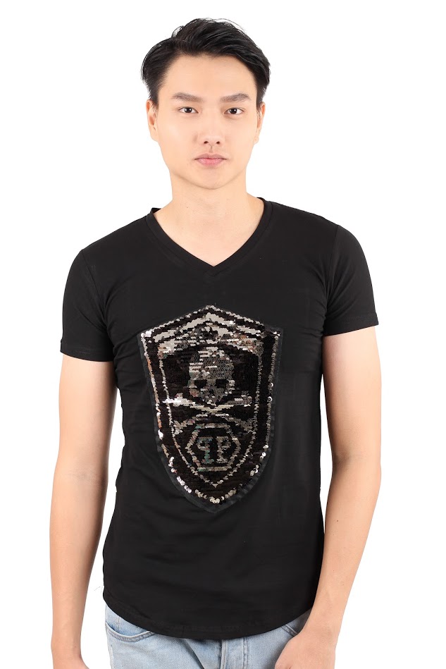 QA-349 Men Sequin Shirt Black