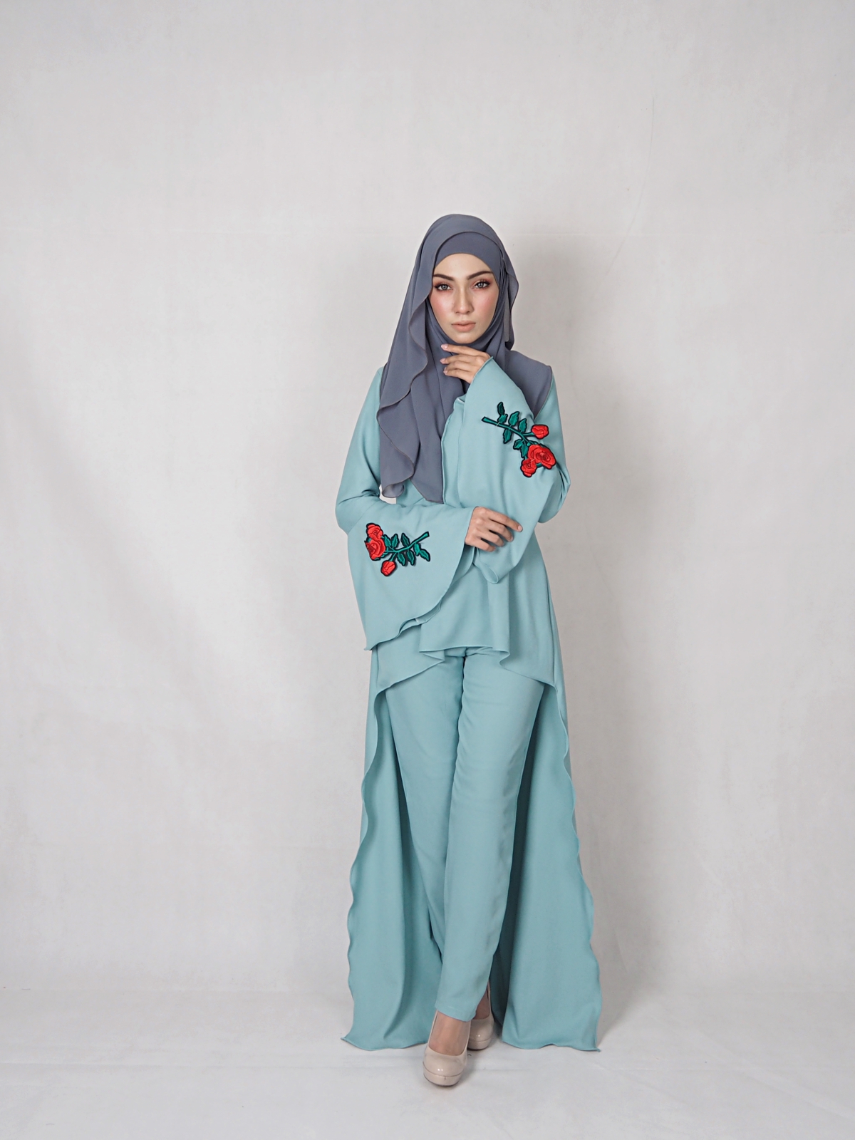 SW4834 Rose Set Blouse & Pants Dark Green