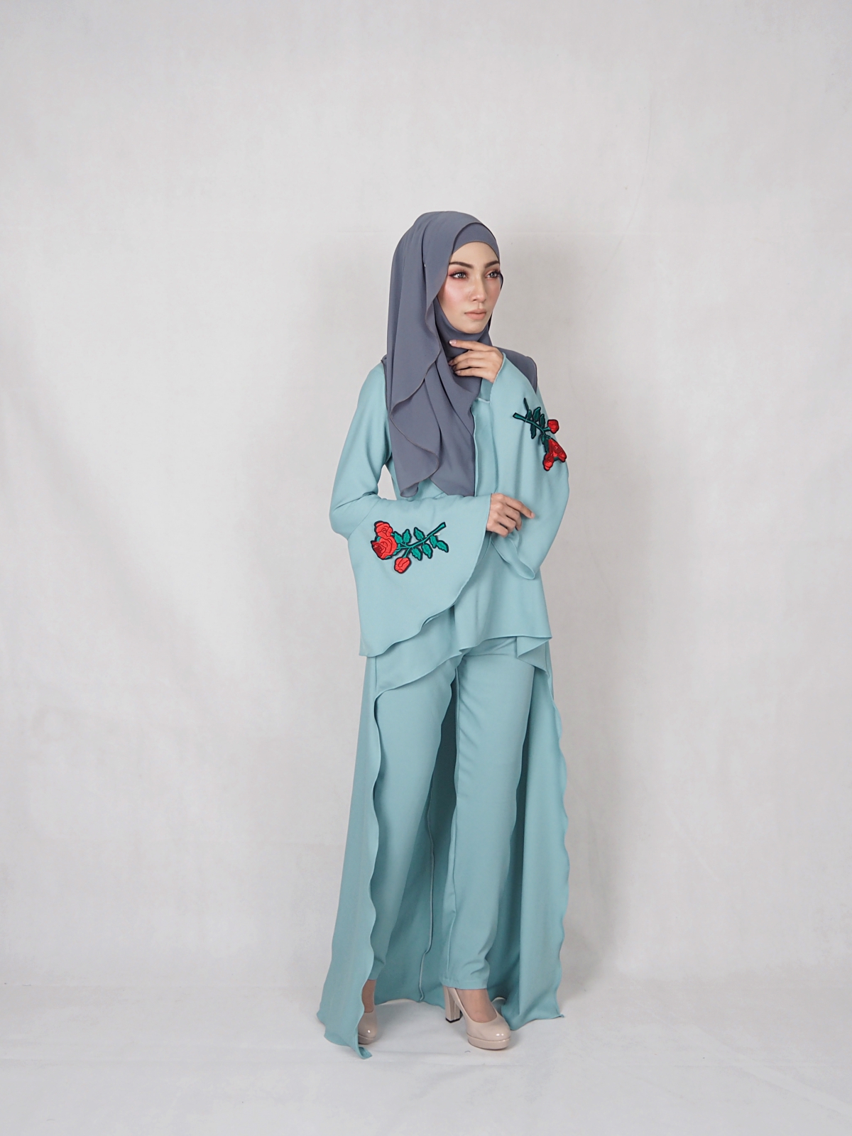 SW4834 Rose Set Blouse & Pants Dark Green