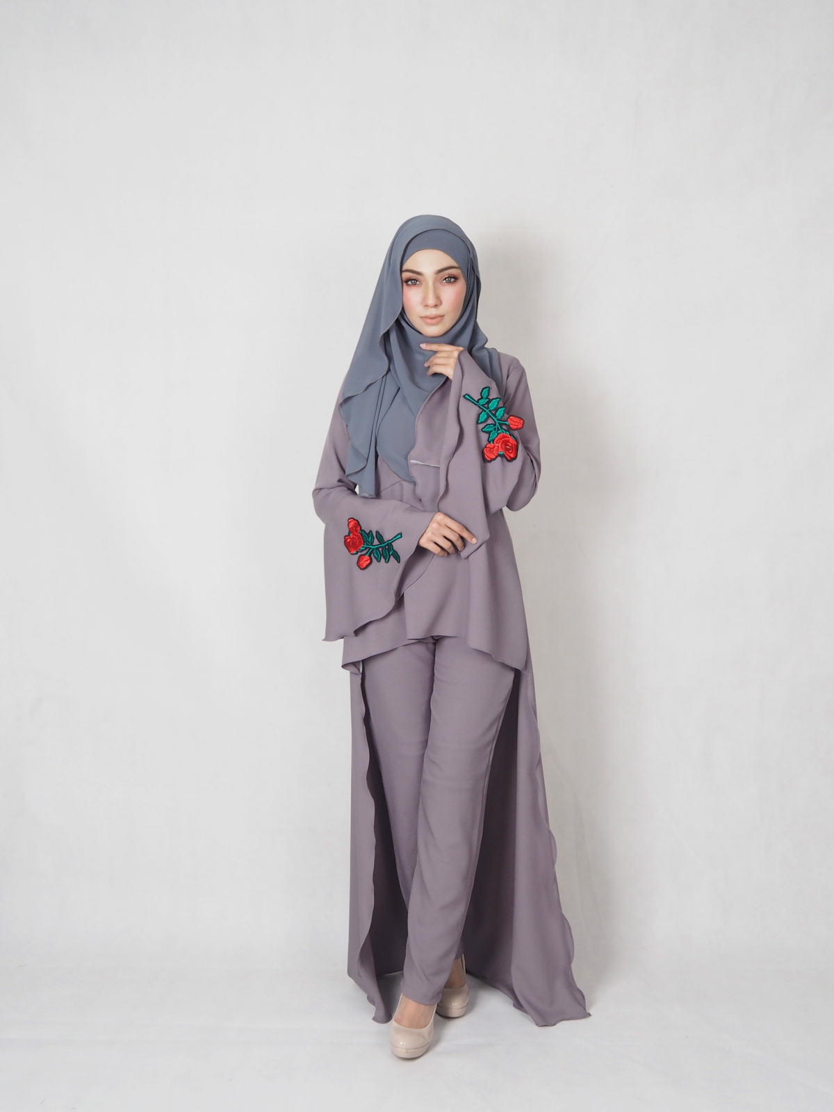 SW4834 Rose Set Blouse & Pants Grey