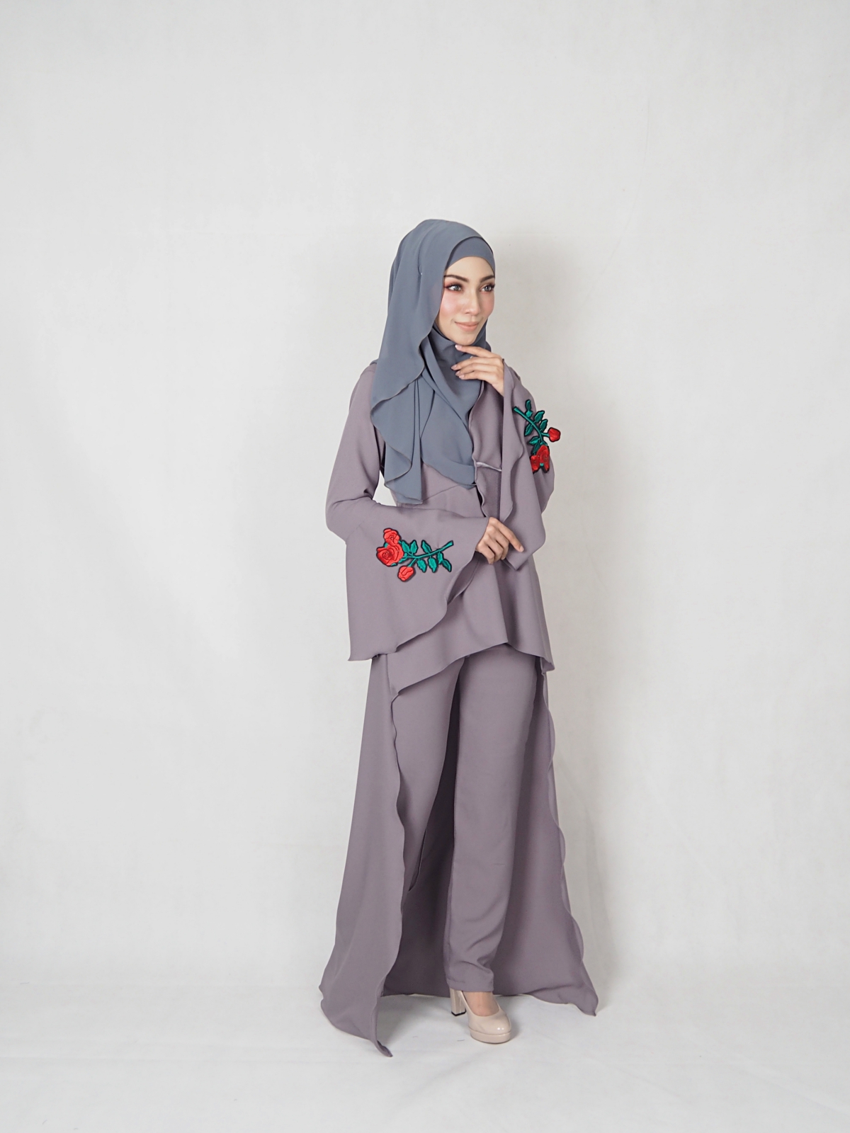 SW4834 Rose Set Blouse & Pants Grey