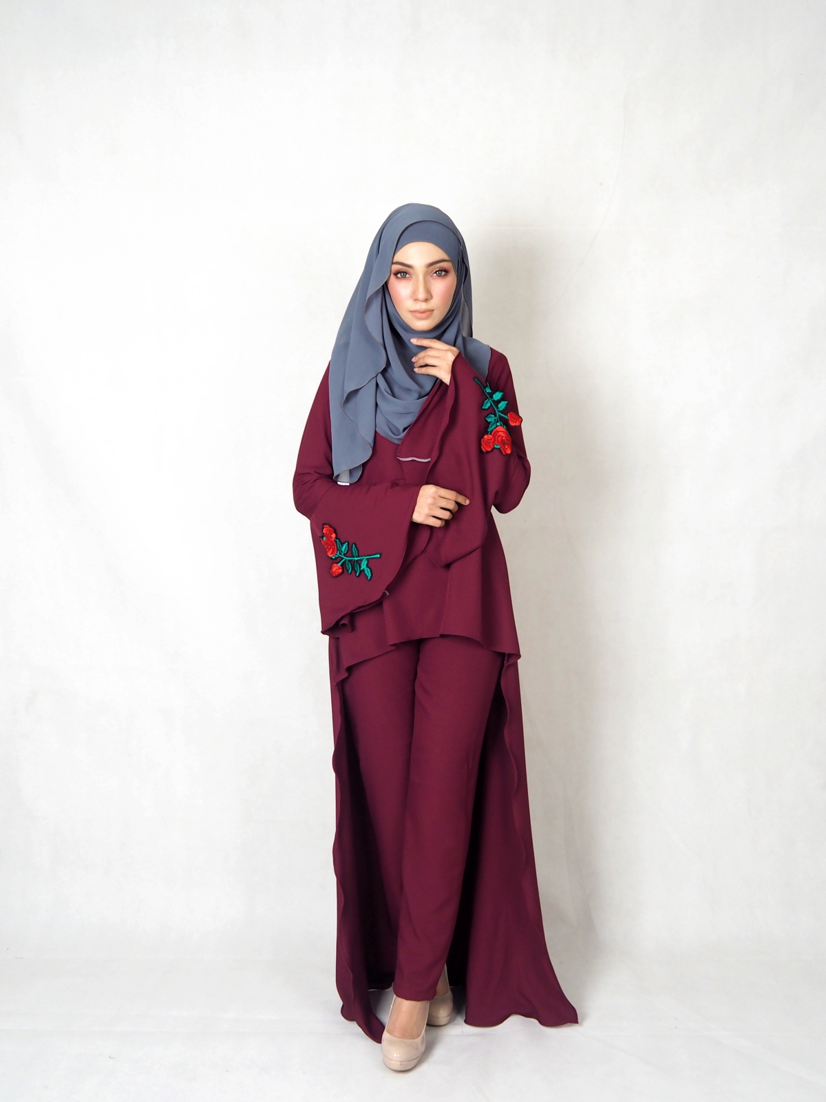 SW4834 Rose Set Blouse & Pants Maroon
