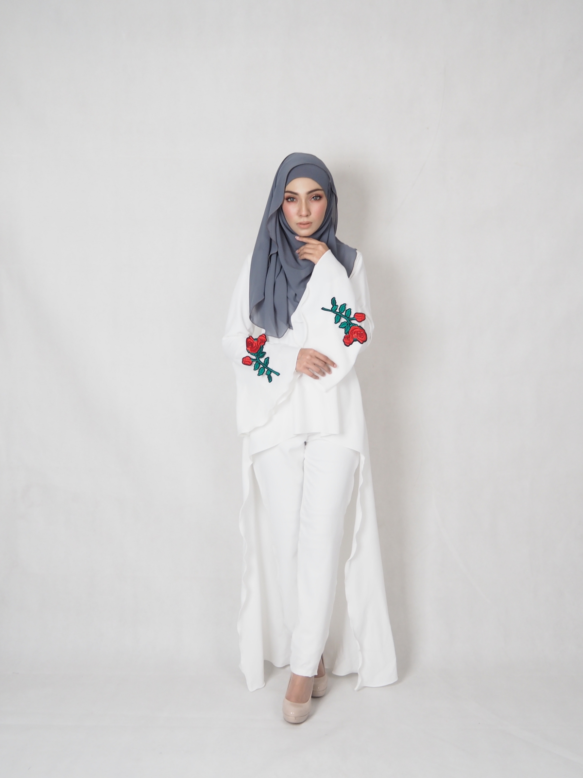 SW4834 Rose Set Blouse & Pants White