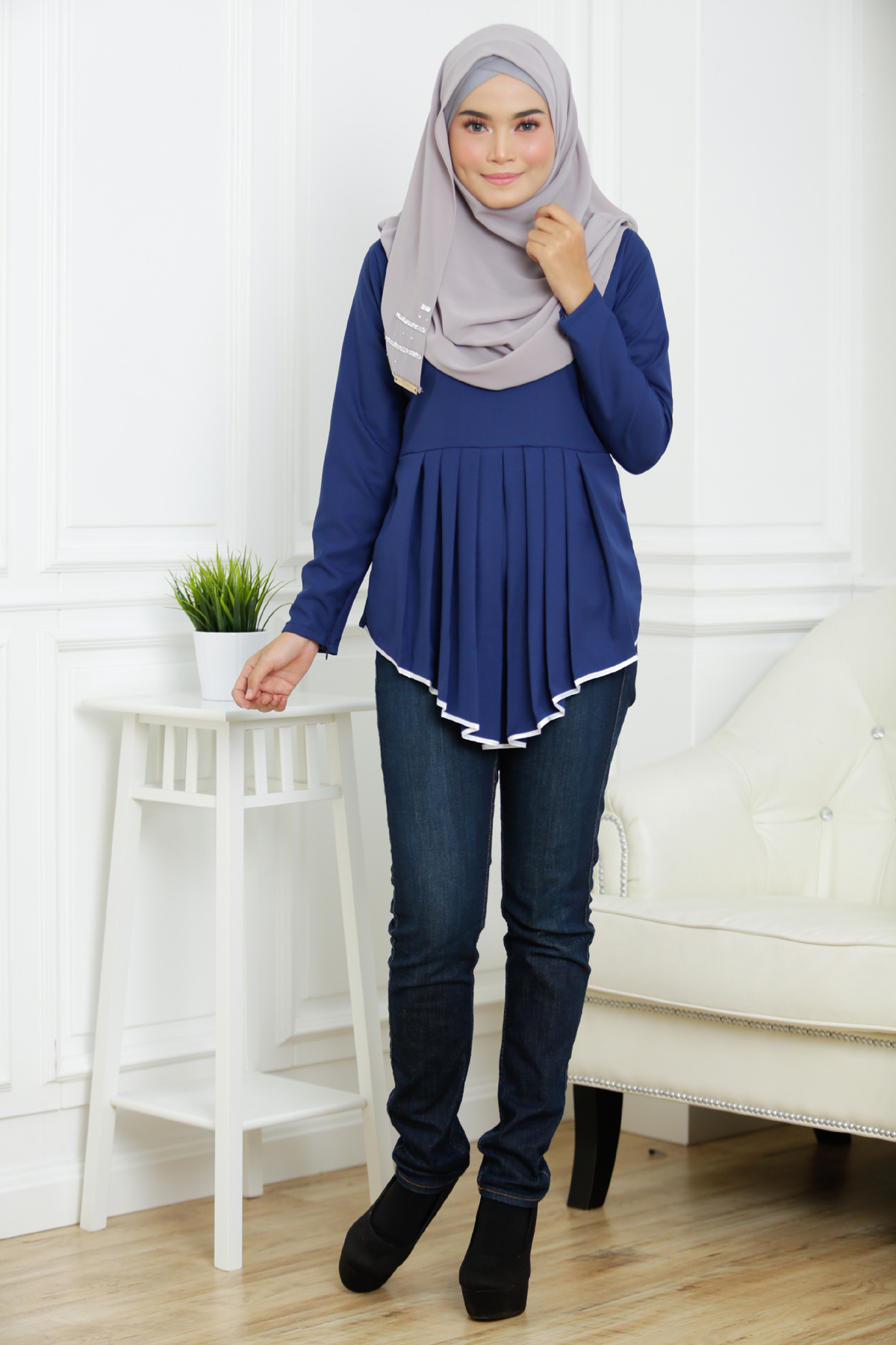 SW4849 Fashion Blouse (Plus Size) Navy