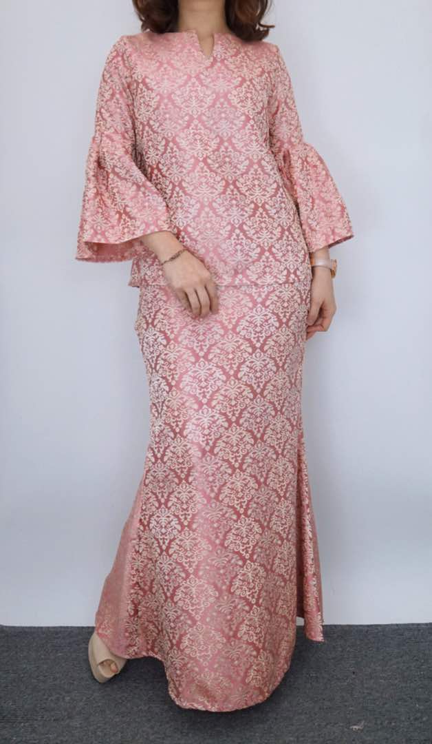 3290 Brocade set kurung vintage pink