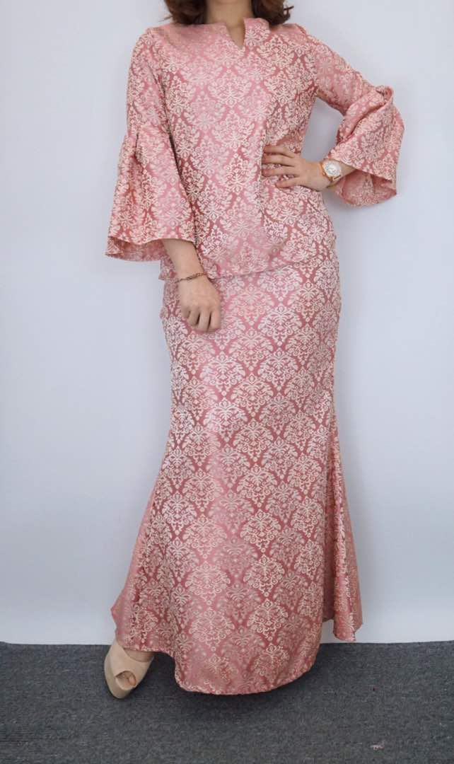 3290 Brocade set kurung vintage pink