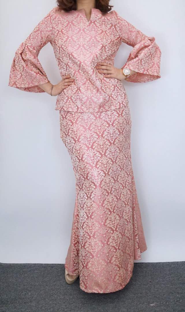 3290 Brocade set kurung vintage pink