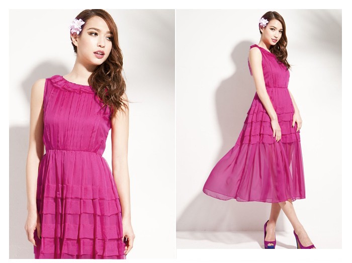 BM70350 Stylish Chiffon Dress Dark Pink