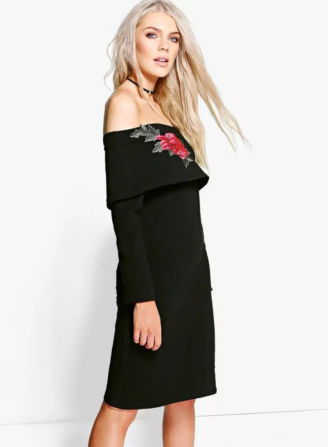 BM70359 Fashion Off-Shoulder Dress Black