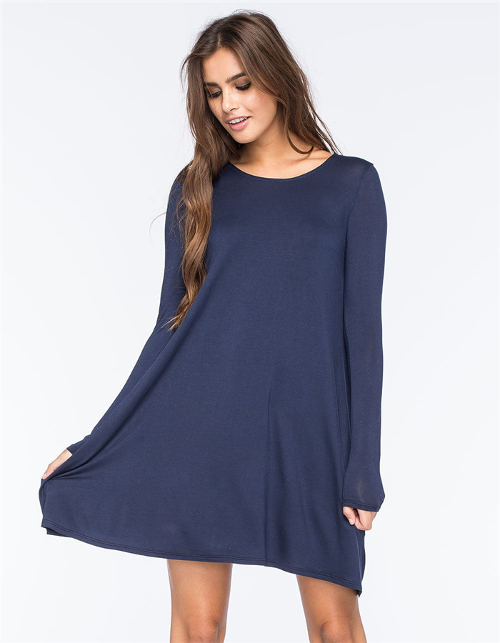 BM70369 Fashion Loose Dress Dark Blue