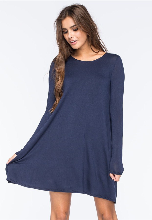 BM70369 Fashion Loose Dress Dark Blue