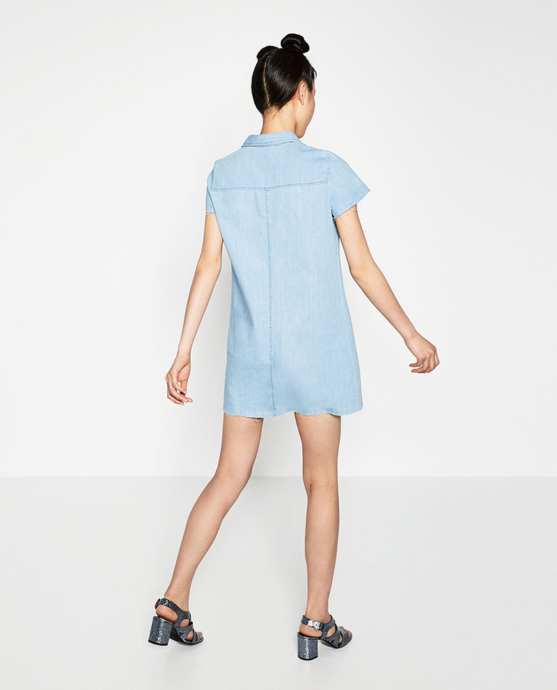 BM70844 Stylish Denim Dress Light Blue