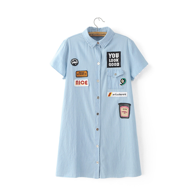 BM70844 Stylish Denim Dress Light Blue