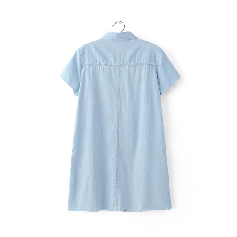 BM70844 Stylish Denim Dress Light Blue