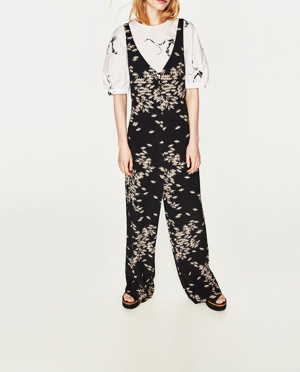 BM70858 Floral Strap Jumpsuit Black
