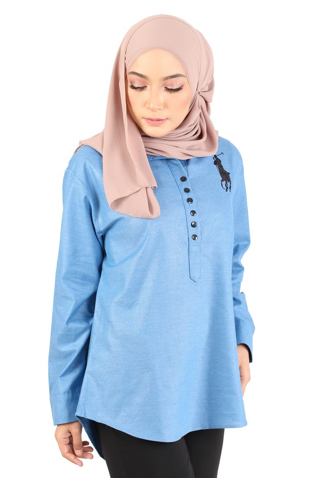 QA-363 Casual Half Button Shirt Coral Blue
