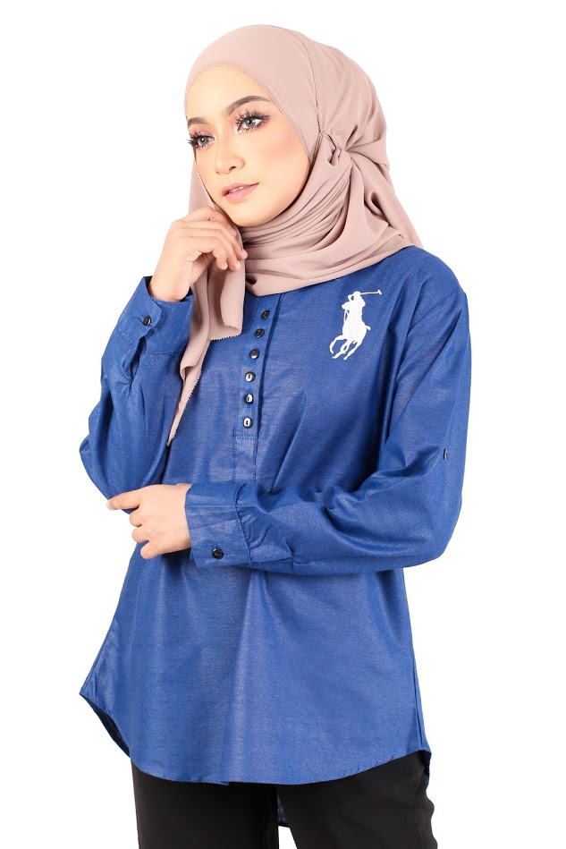 QA-363 Casual Half Button Shirt Royale Blue