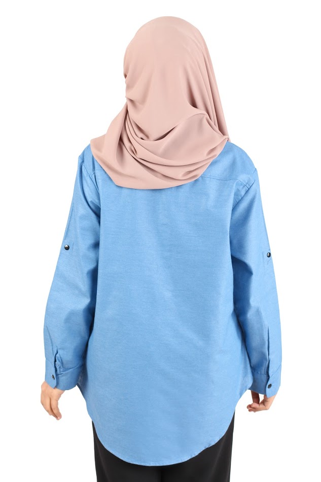 QA-363 Casual Half Button Shirt Coral Blue