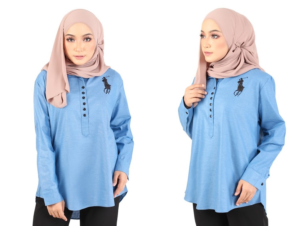 QA-363 Casual Half Button Shirt Coral Blue