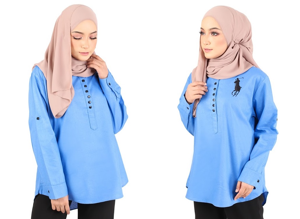 QA-363 Casual Half Button Shirt Sky Blue