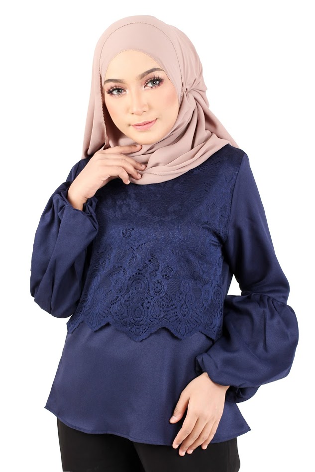 QA-365 Muslimah Lace Blouse Blue