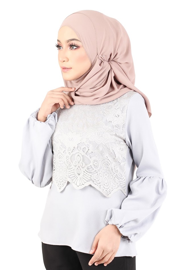 QA-365 Muslimah Lace Blouse Grey