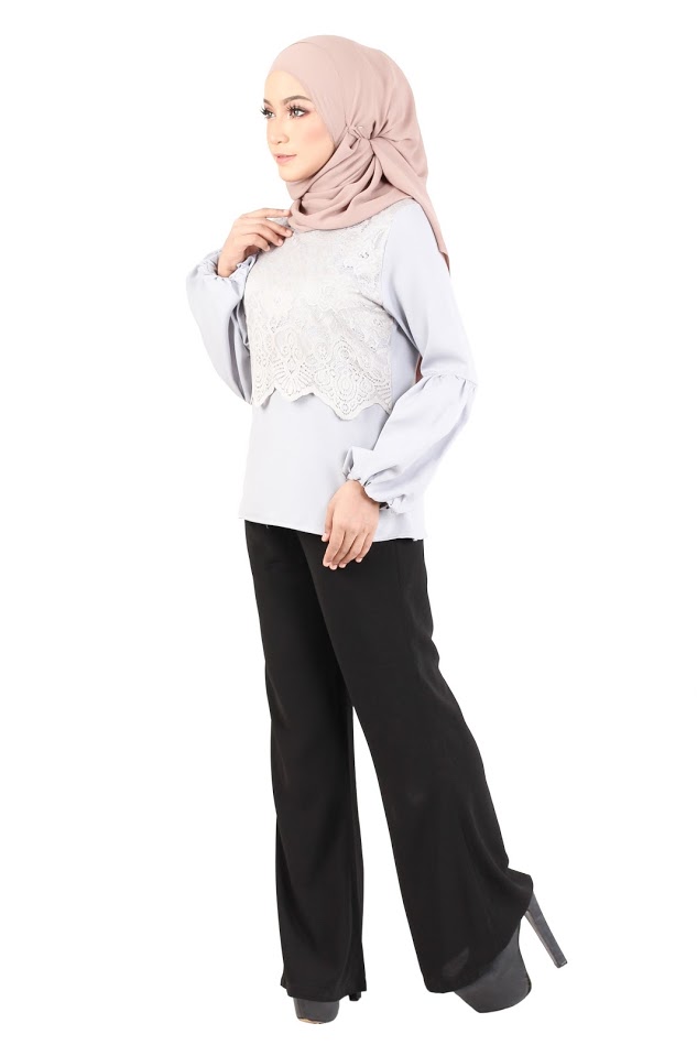 QA-365 Muslimah Lace Blouse Grey