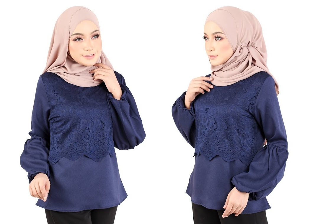 QA-365 Muslimah Lace Blouse Blue