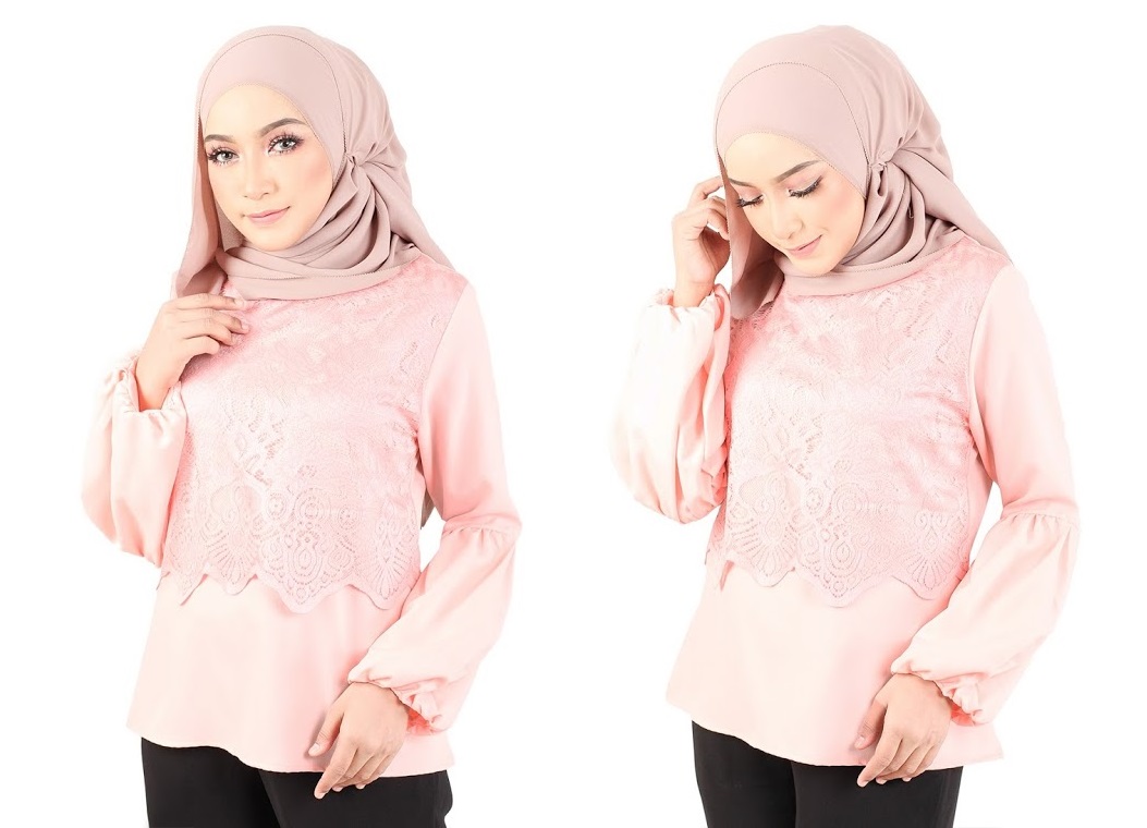 QA-365 Muslimah Lace Blouse Pink