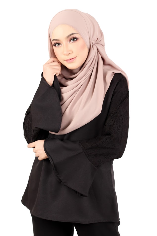 QA-366 Muslimah Flounce Sleeves Blouse Black