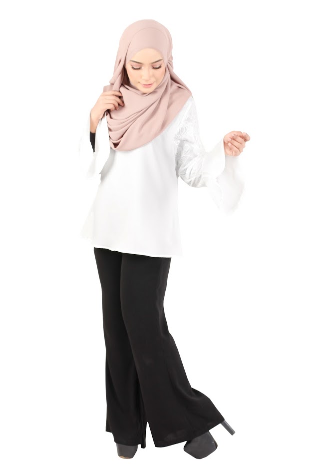 QA-366 Muslimah Flounce Sleeves Blouse White