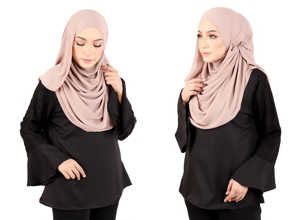 QA-366 Muslimah Flounce Sleeves Blouse Black