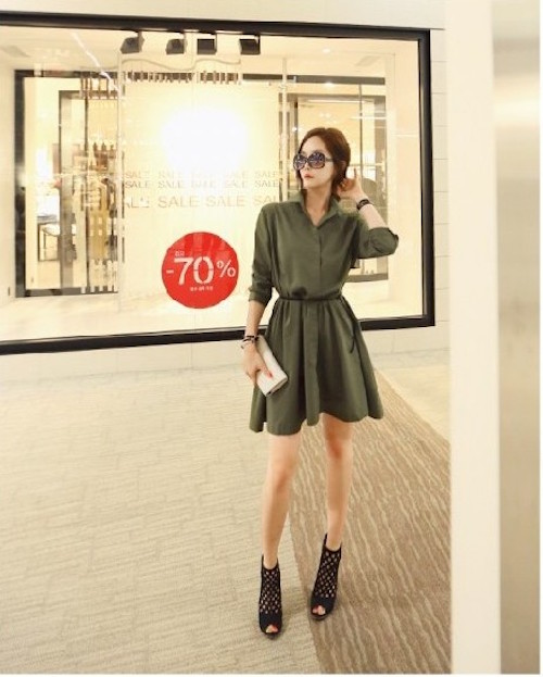 WD21377 Stylish Dress Army Green