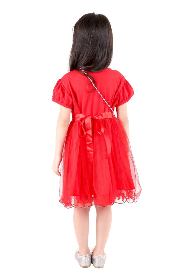 QA-382 Adorable Dress With Sling Bag Red