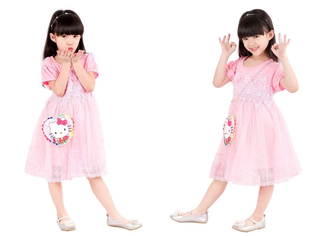 QA-383 Lovely Dress With Sling Bag Pink