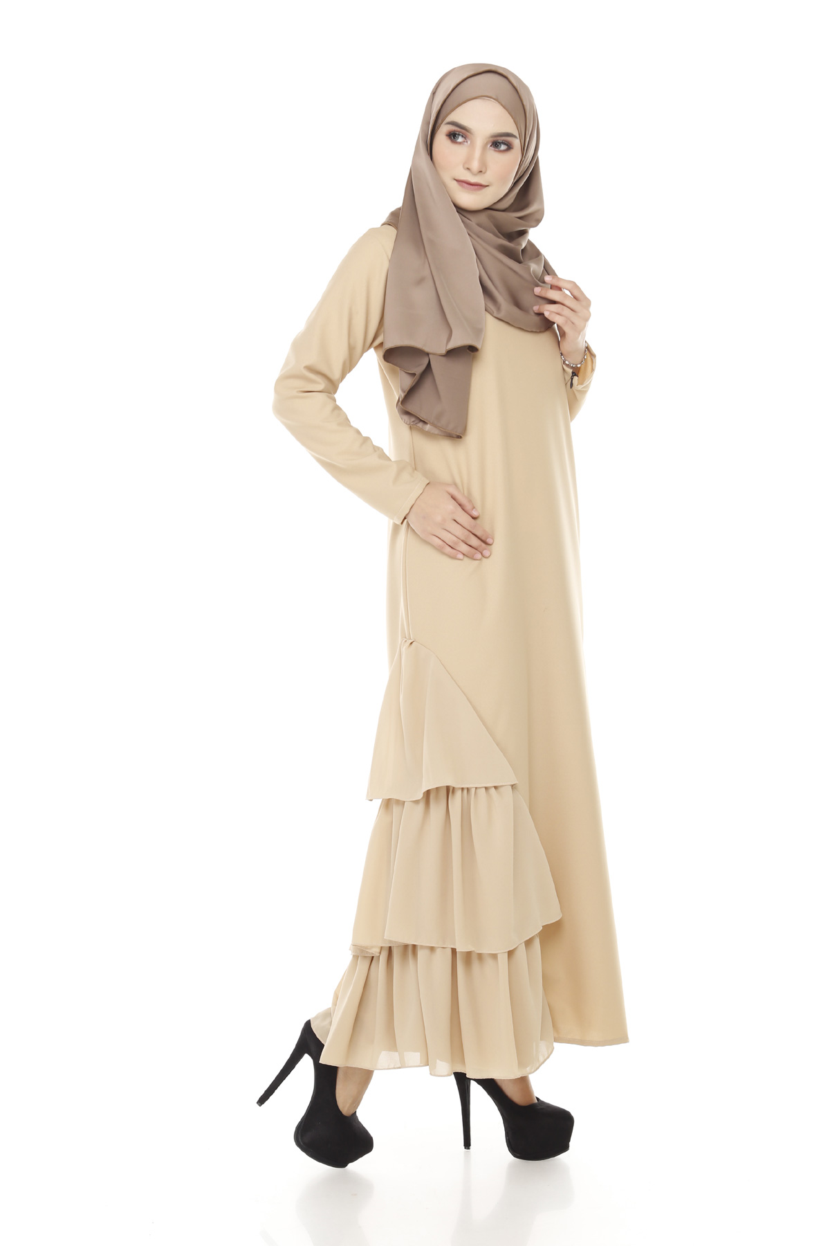 SW4934 Chiffon Jubah Dark Brown