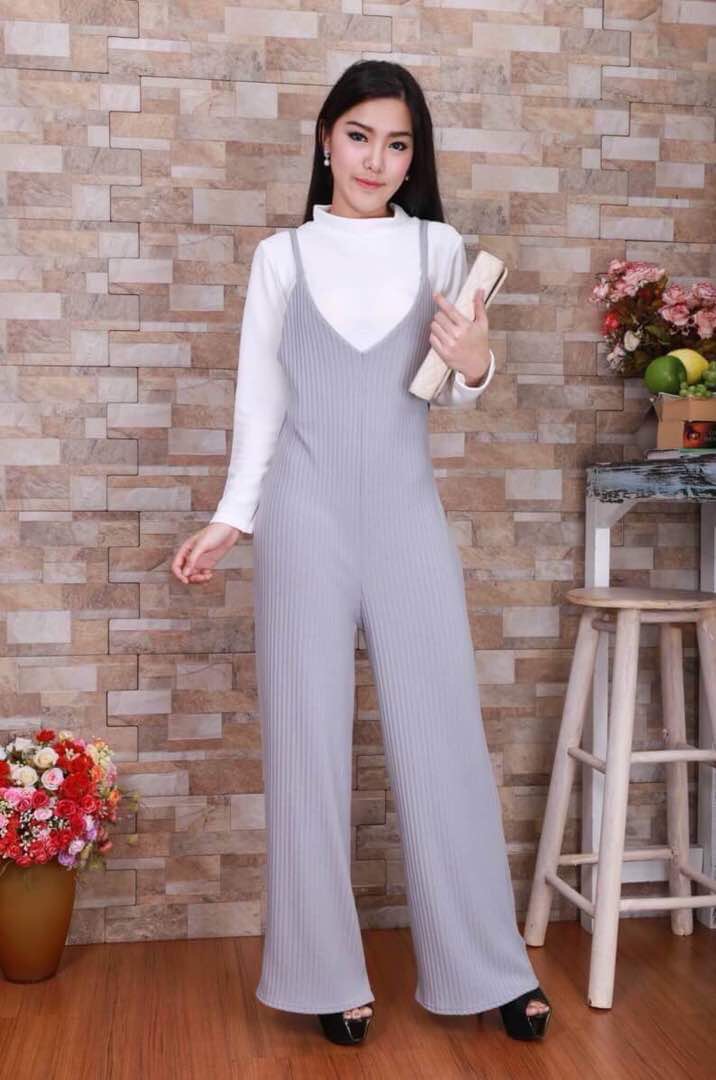 JW5008 Slit Jumpsuit & Top Set Grey