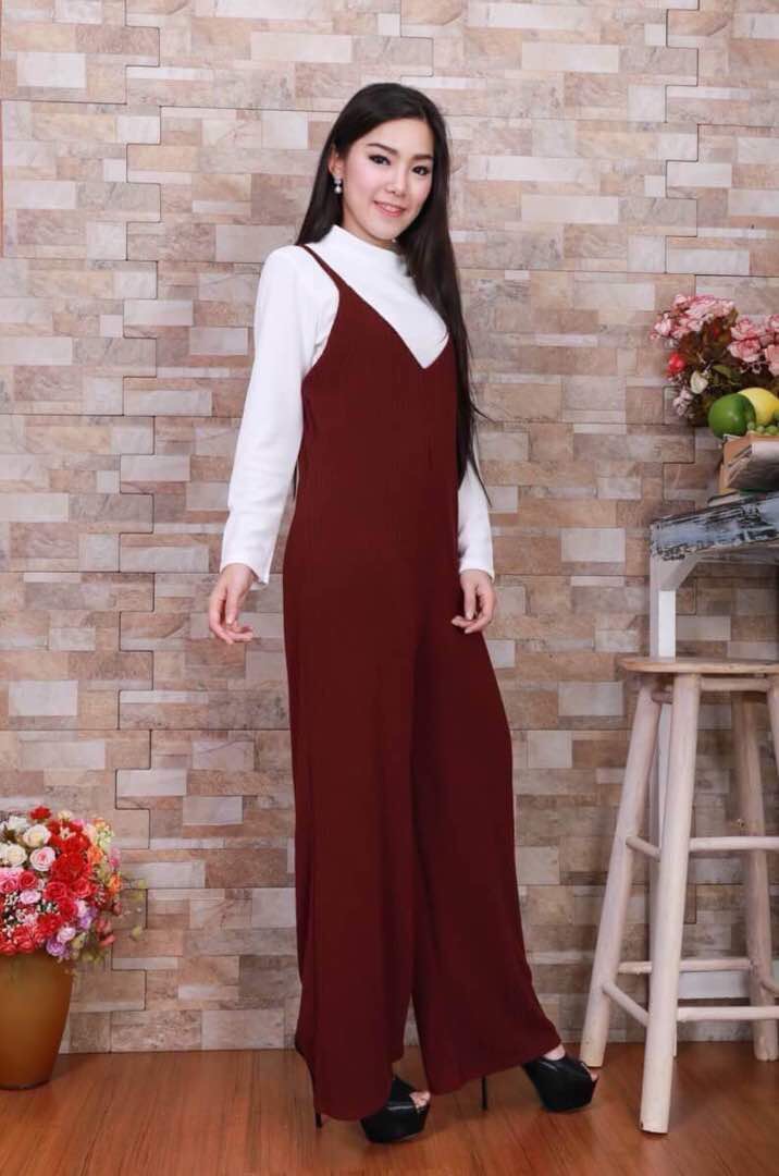 JW5008 Slit Jumpsuit & Top Set Maroon