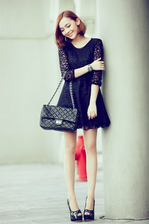 BM70937 Sweet Lace Dress Black