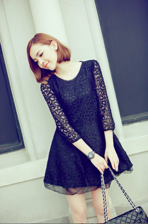 BM70937 Sweet Lace Dress Black