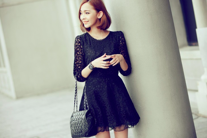 BM70937 Sweet Lace Dress Black